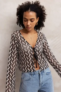 My Jewellery Gilet En Crochet Noir Et Beige Discount
