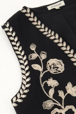 My Jewellery Gilet Noir Avec Broderie Crème Discount