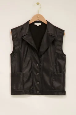 My Jewellery Gilet Noir Oversize Effet Cuir Fashion