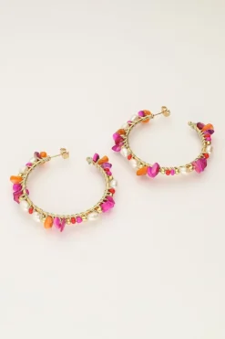 My Jewellery Grandes Boucles D'oreilles Art Avec Pierres Multicolores Et Perles Outlet