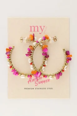 My Jewellery Grandes Boucles D'oreilles Art Avec Pierres Multicolores Et Perles Outlet