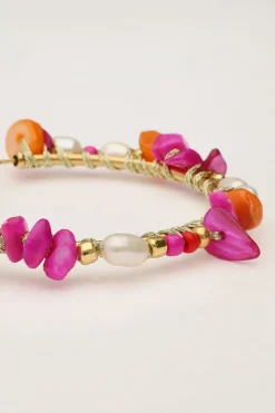 My Jewellery Grandes Boucles D'oreilles Art Avec Pierres Multicolores Et Perles Outlet