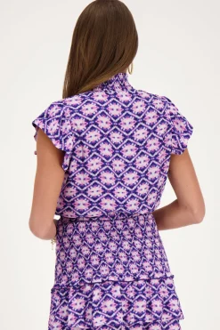 My Jewellery Haut Bleu Avec Imprimé Rose Et Blouse Violet/Rose/Violet clair/Bleu Fashion