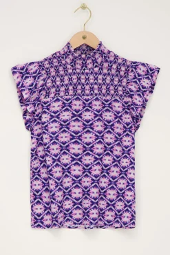 My Jewellery Haut Bleu Avec Imprimé Rose Et Blouse Violet/Rose/Violet clair/Bleu Fashion