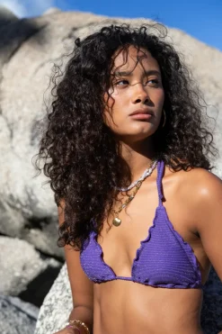 My Jewellery Haut De Bikini Triangle à Volants En Lurex Violet Outlet