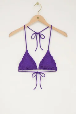My Jewellery Haut De Bikini Triangle à Volants En Lurex Violet Outlet