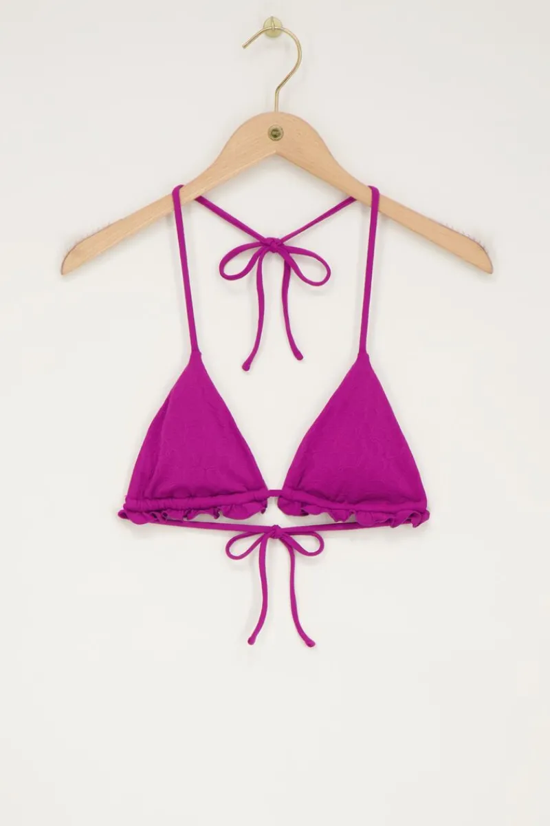 My Jewellery Haut De Bikini Triangle Violet Côtelé Avec Volants Sale