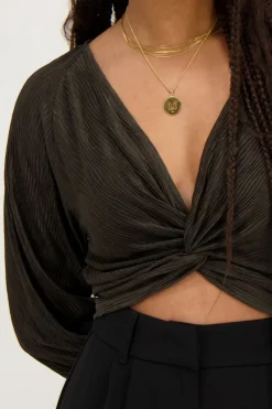 My Jewellery Haut Plissé à Boutons Vert foncé Discount