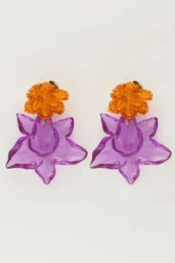 My Jewellery Island Boucle D'oreille Avec Deux Fleurs Mauves Outlet