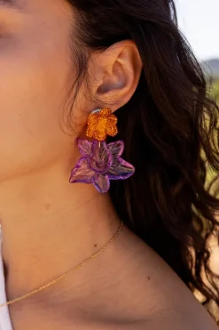 My Jewellery Island Boucle D'oreille Avec Deux Fleurs Mauves Outlet