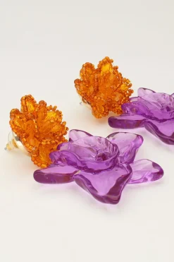 My Jewellery Island Boucle D'oreille Avec Deux Fleurs Mauves Outlet