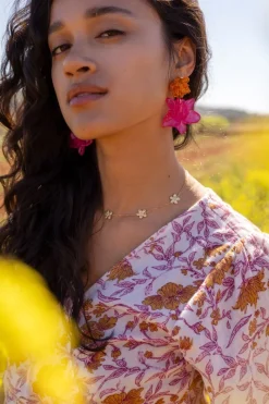 My Jewellery Island Boucle D'oreille Avec Deux Fleurs Roses Outlet