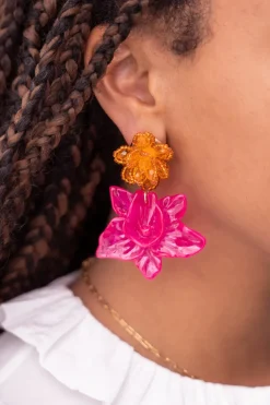 My Jewellery Island Boucle D'oreille Avec Deux Fleurs Roses Outlet