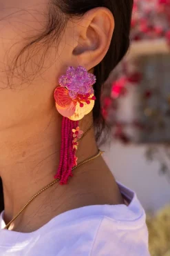 My Jewellery Island Boucles D'oreilles Avec Fleurs Et Brins Roses Clearance