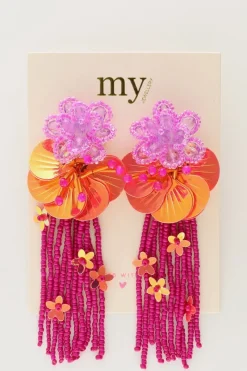 My Jewellery Island Boucles D'oreilles Avec Fleurs Et Brins Roses Clearance