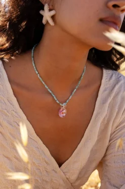 My Jewellery Island Collier De Perles Aqua Avec Fleur Rose Discount