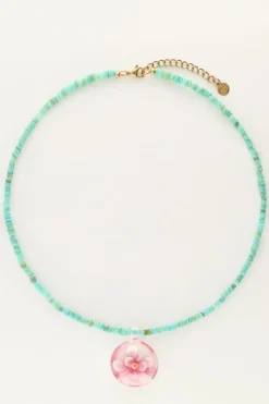 My Jewellery Island Collier De Perles Aqua Avec Fleur Rose Discount