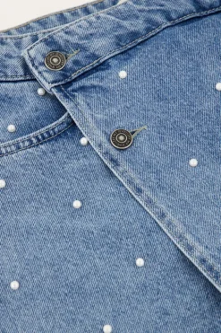 My Jewellery Jupe En Denim Bleu Avec Perles Hot