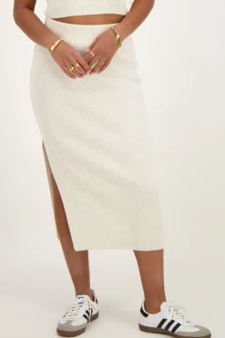 My Jewellery Jupe Midi Structurée Avec Fente Beige Discount