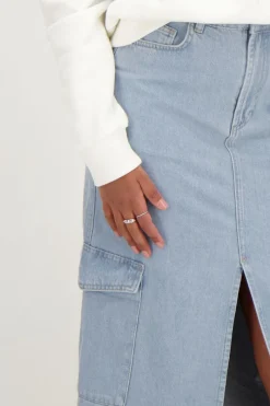 My Jewellery Jupe Midi Denim Bleu Cargo Fashion