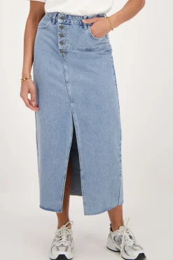 My Jewellery Jupe Midi En Denim Bleu Avec Boutons Sale