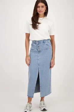 My Jewellery Jupe Midi En Denim Bleu Avec Boutons Sale