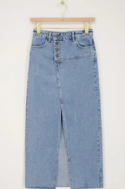 My Jewellery Jupe Midi En Denim Bleu Avec Boutons Sale