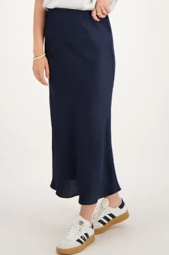My Jewellery Jupe Midi En Satin Bleu foncé Clearance