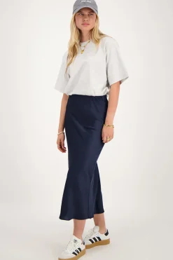 My Jewellery Jupe Midi En Satin Bleu foncé Clearance