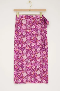 My Jewellery Jupe Midi Enveloppante Violette à Imprimé Floral Rose Rouge/Violet/Rose/Rouge foncé Best