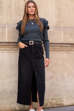 My Jewellery Jupe Midi Noire En Denim Discount