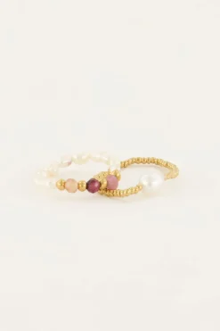 My Jewellery Lot De Bagues élastiques Avec Perles Discount