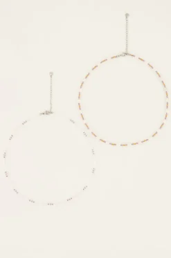 My Jewellery Lot De Colliers Souvenir Orange Et Lilas Avec Perles Hot