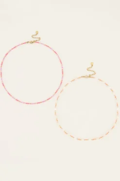 My Jewellery Lot De Colliers Souvenir Orange Et Rose Avec Perles Best