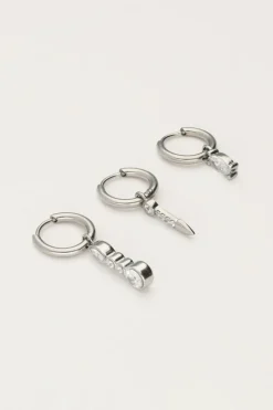 My Jewellery Lot De Trois Boucles D'oreilles Avec Charms Et Pierres Argentées Discount