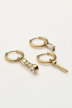 My Jewellery Lot De Trois Boucles D'oreilles Avec Charms Et Pierres Argentées Discount