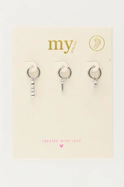 My Jewellery Lot De Trois Boucles D'oreilles Avec Charms Et Pierres Argentées Discount