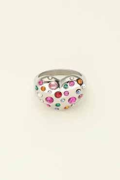 My Jewellery Maxi Bague Avec Cœur Et Pierres De Couleur Universe Clearance