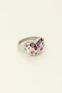 My Jewellery Maxi Bague Avec Cœur Et Pierres De Couleur Universe Clearance