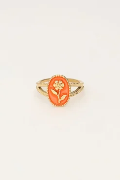 My Jewellery Maxi Bague Orange Art Avec Fleur Best