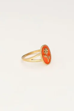 My Jewellery Maxi Bague Orange Art Avec Fleur Best