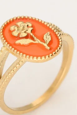 My Jewellery Maxi Bague Orange Art Avec Fleur Best