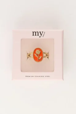 My Jewellery Maxi Bague Orange Art Avec Fleur Best