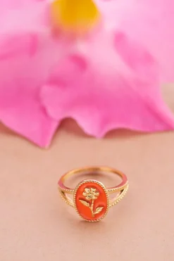My Jewellery Maxi Bague Orange Art Avec Fleur Best