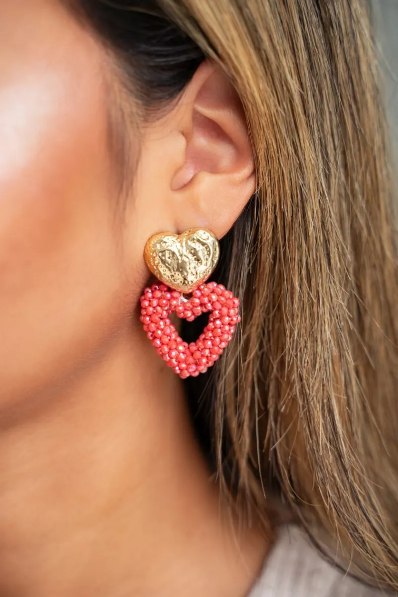 My Jewellery Maxi Boucles D’oreilles Coeur à Pierres Roses Clearance