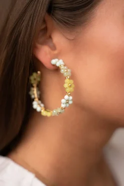 My Jewellery Maxi Créoles Avec Des Fleurs Vertes Fashion