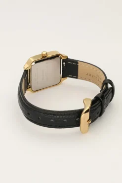 My Jewellery Montre Carrée Avec Bracelet En Cuir Noir New