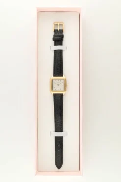 My Jewellery Montre Carrée Avec Bracelet En Cuir Noir New