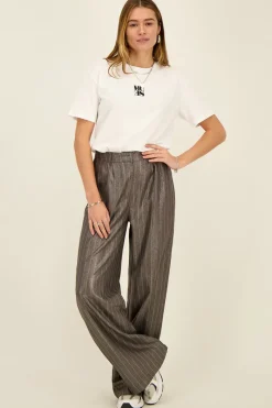 My Jewellery Pantalon à Fines Rayures Gris Métallisé Best