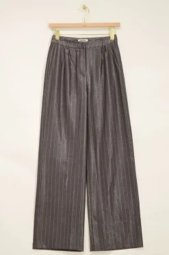 My Jewellery Pantalon à Fines Rayures Gris Métallisé Best